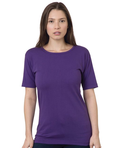 Bayside 3300 Women's USA-Made Scoop Neck T-Shirt Purple front view for custom printing