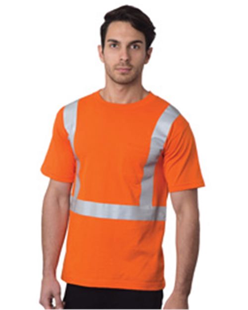 Bayside 3771 Unisex USA-Made High Visibility Pocket T-Shirt Ash front view for custom printing