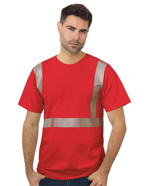 Bayside 3700 Unisex USA-Made Hi-Visibility Comfort Trim T-Shirt Army front view for custom printing