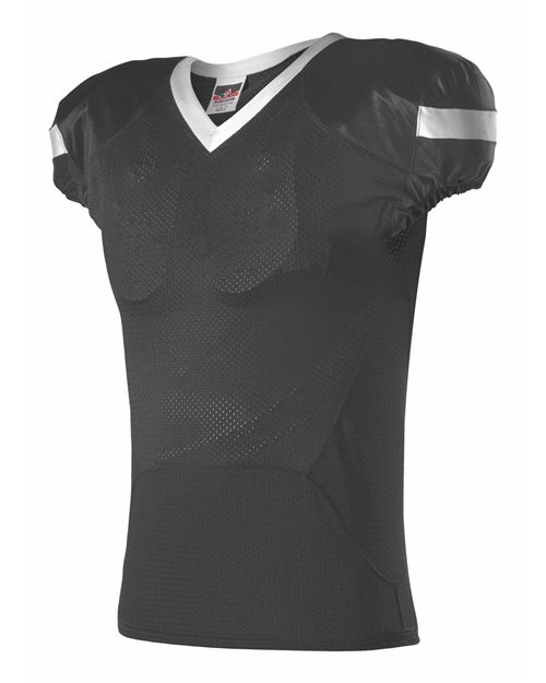 Alleson Athletic 754 Pro Flex Cut Belt Length Football Jersey Black/ White front view for custom printing
