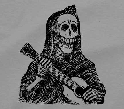Female Skeleton Playing Guitar Vignette For The Feast Of The Dead&nbsp;Mexican Artist Jose Guadalupe Posada Art Tee Shirt