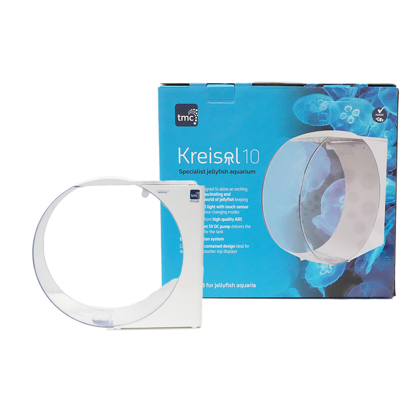 White Kreisel 10 Litre Jellyfish Tank in front of blue box packaging.