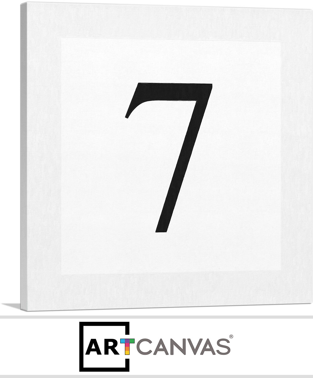 Modern Black and White Gray Serif Alphabet Number 7 Seven Numeral Canvas Art Print for Sale