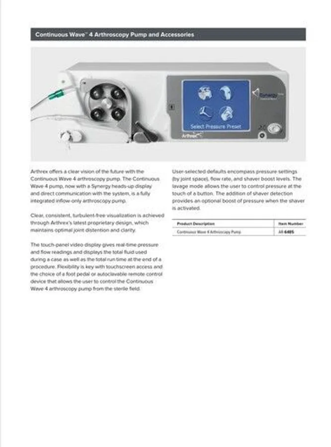 Pre-owned / Used 2018 ARTHREX INC. Synergy CW4 AR-6485 ARTHROSCOPIC IRRIGATION/ DISTENTION PUMPS for Sale - photo 2