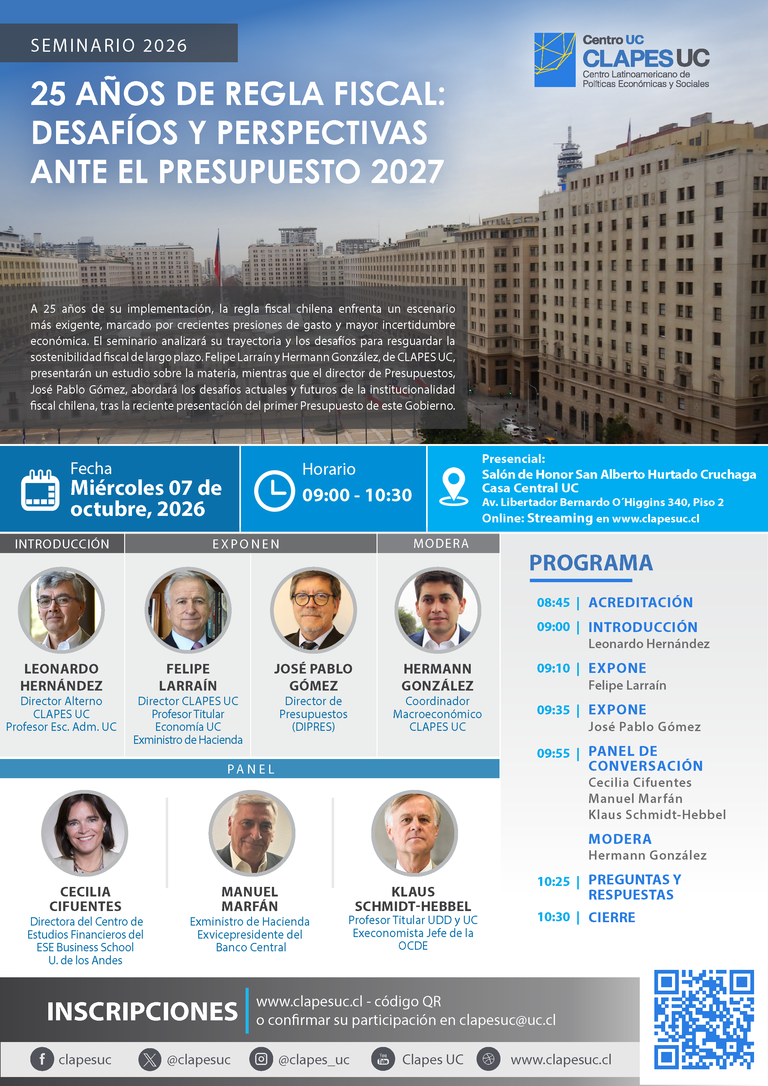 Seminario CLAPES UC "25 años de regla fiscal: desafíos y perspectivas ante el Presupuesto 2027"