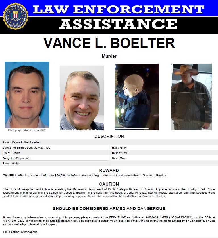 FBI reward post for Vance L. Boelter