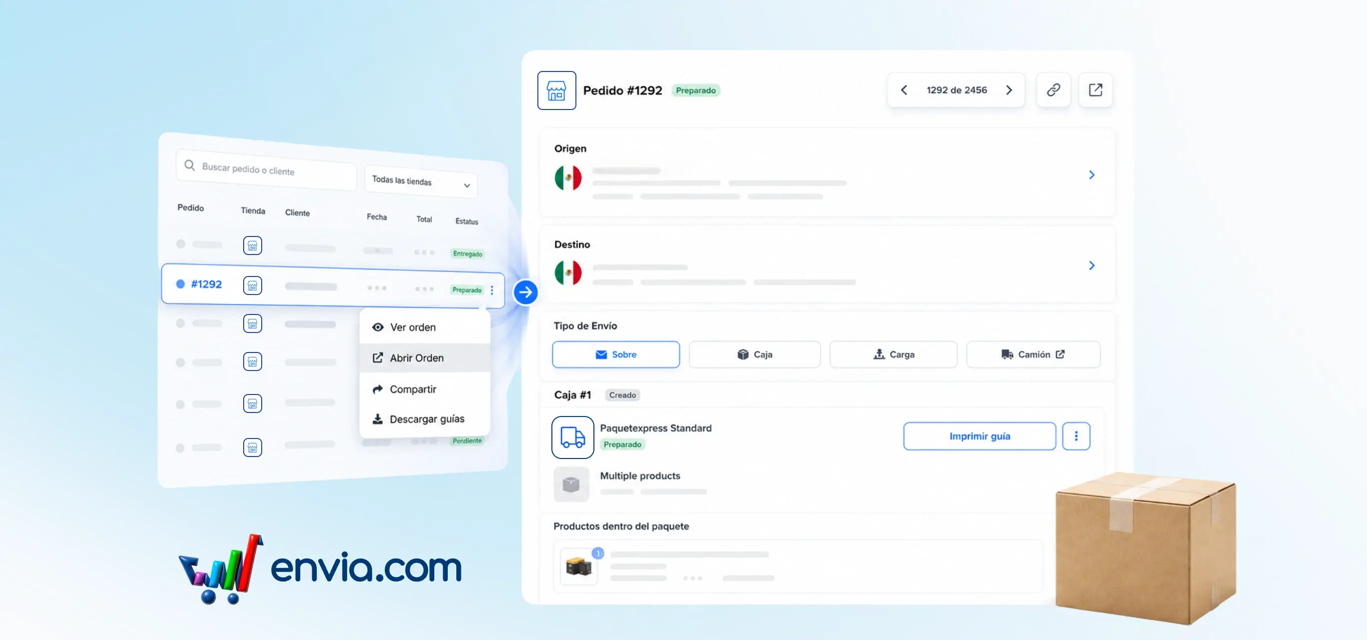 Abre cada pedido en su propia página y compártelo con un enlace