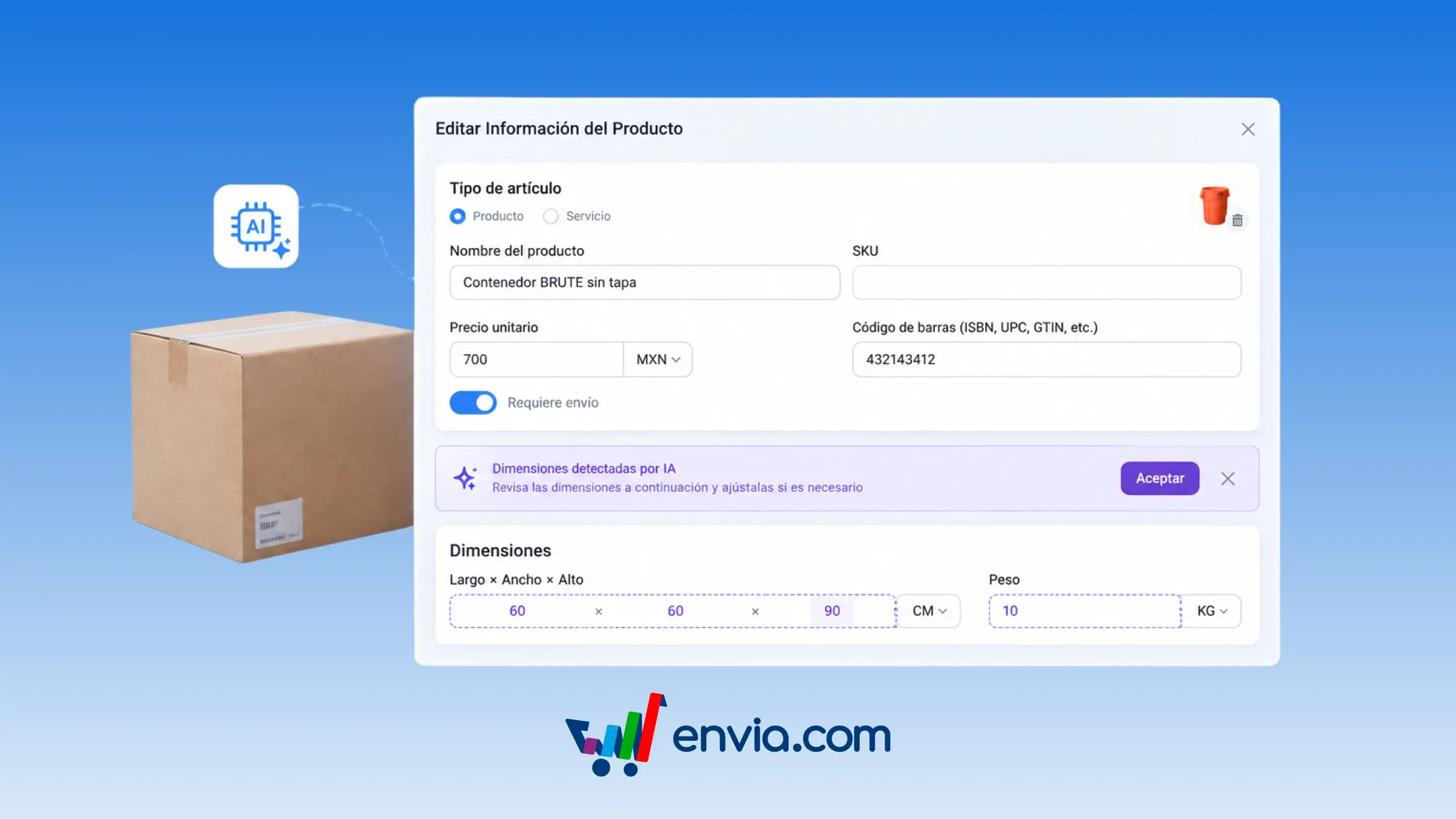 Sugiere dimensiones de producto con IA al editar sin medidas