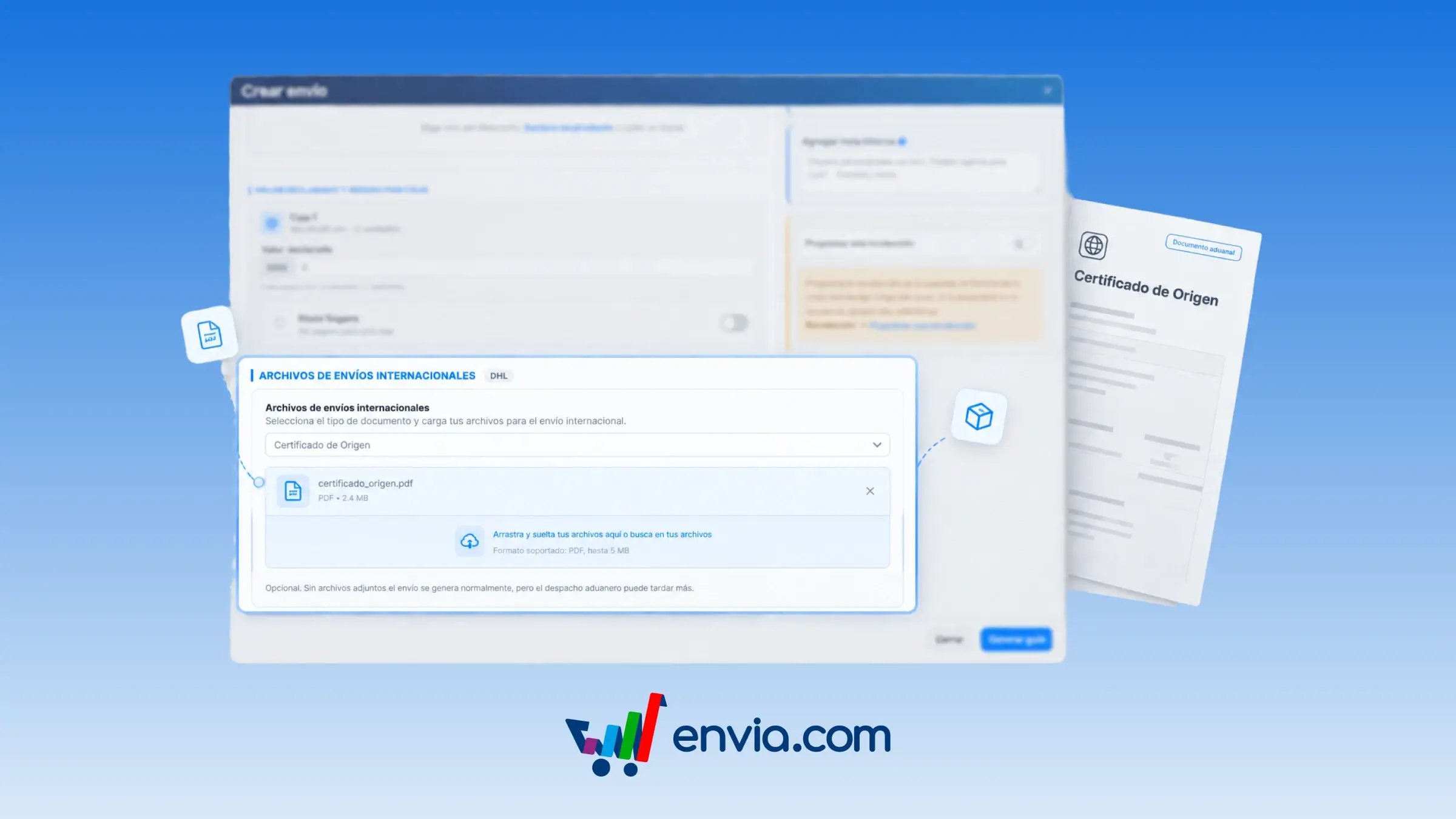 Attach customs documents when creating the label for your international shipment