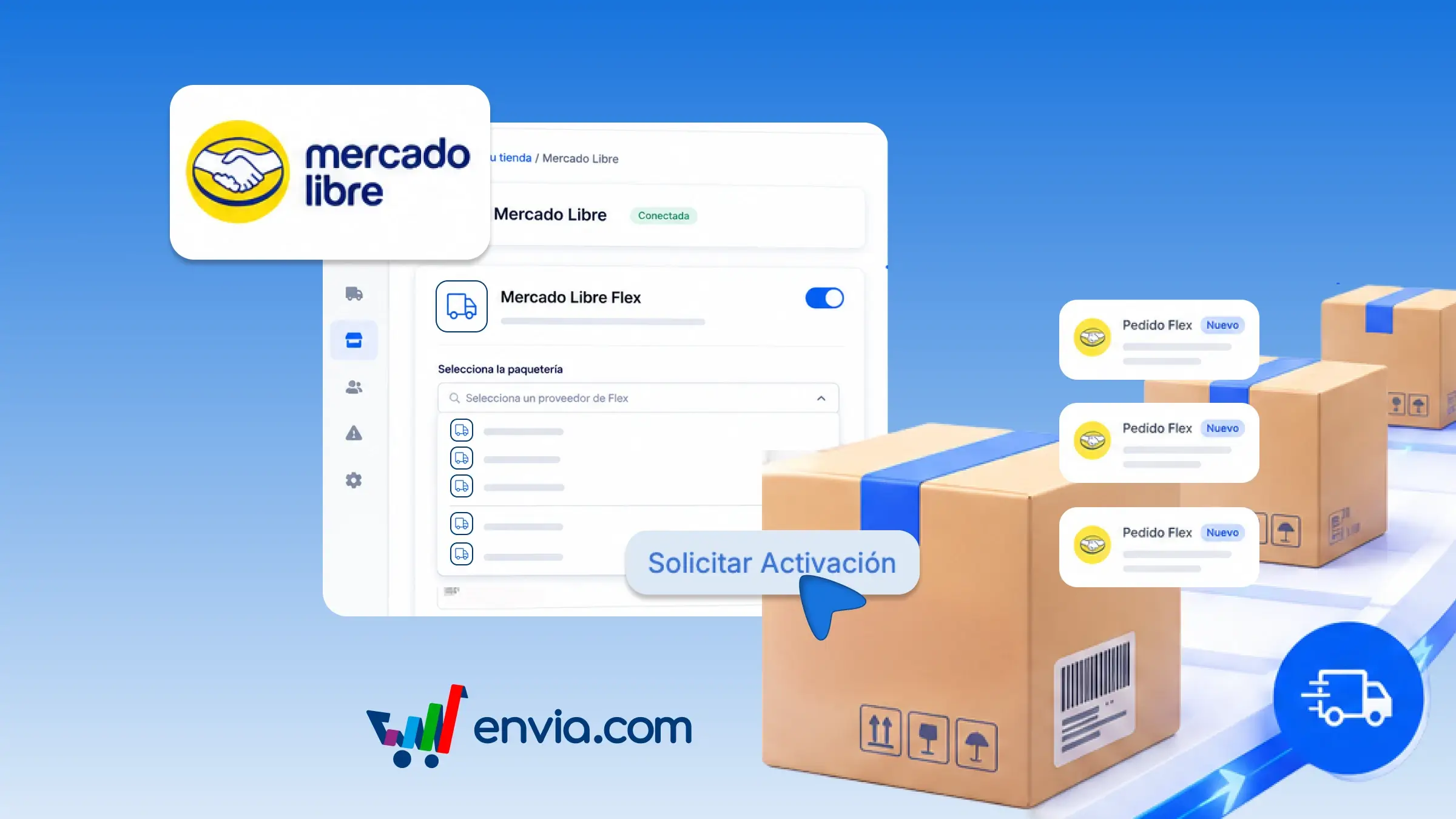 Turn on Mercado Libre Flex and choose the carrier that delivers those orders