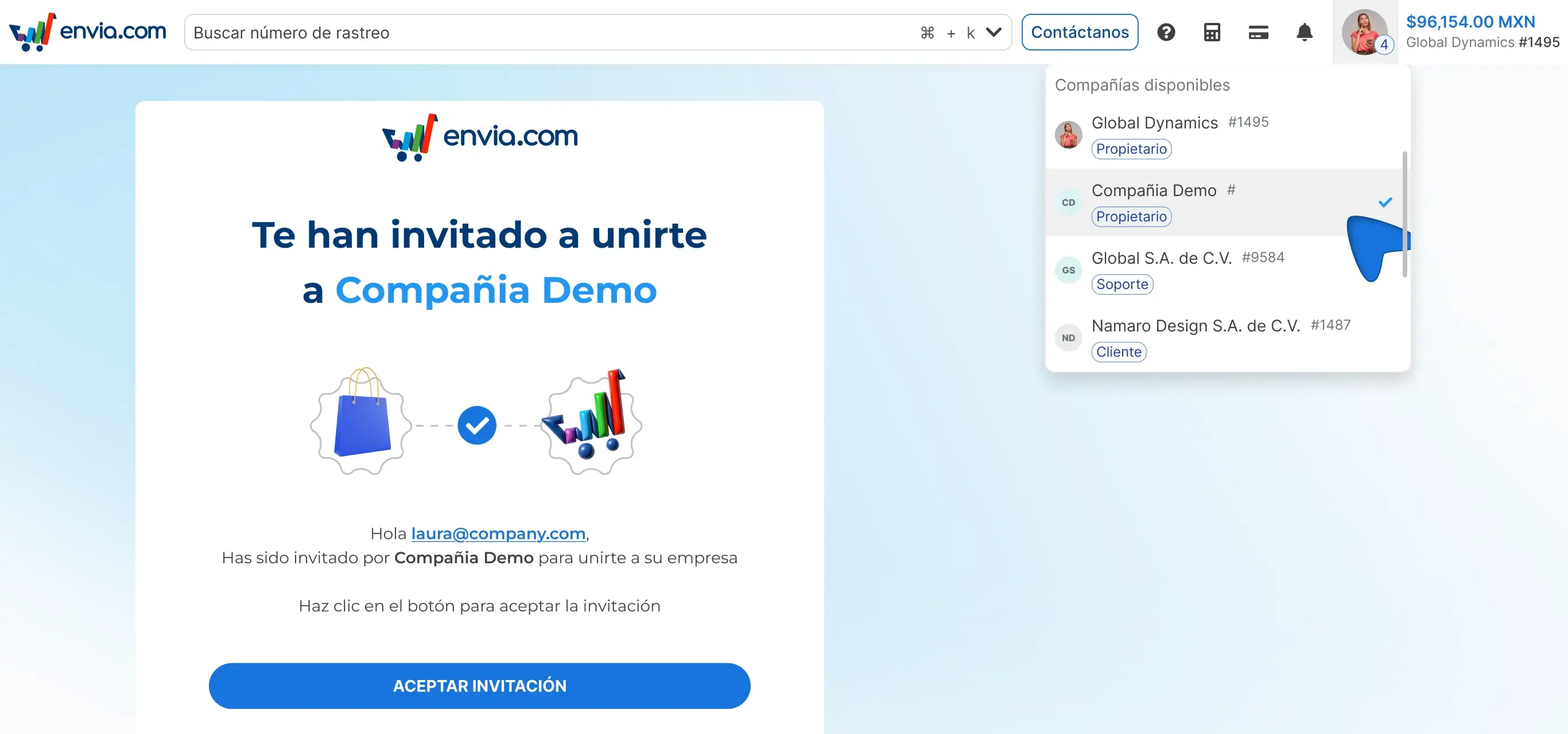 Invitez des utilisateurs dans votre entreprise et changez de compte sans vous déconnecter