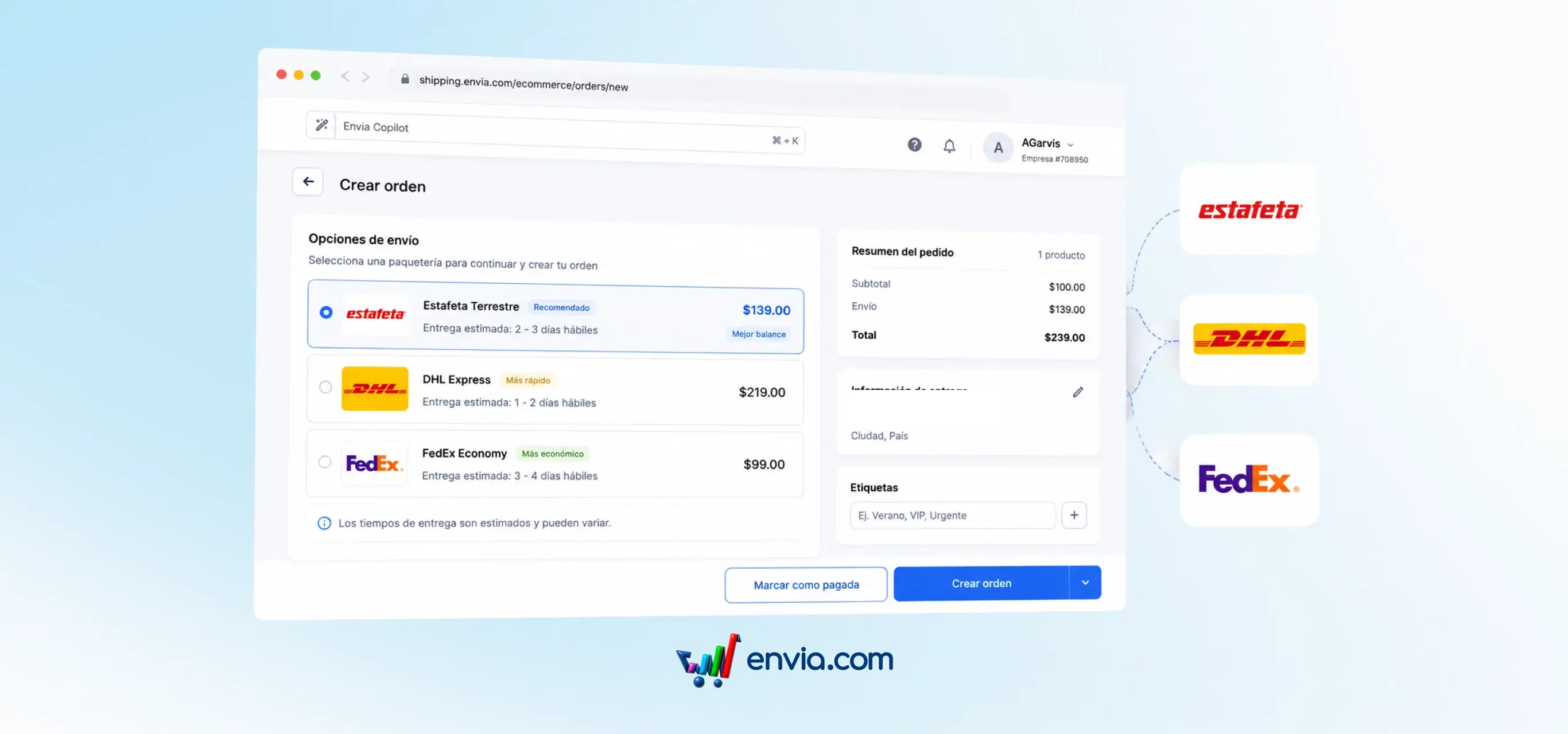 Select the carrier and get real-time quotes when creating manual orders in Ecommerce Pro