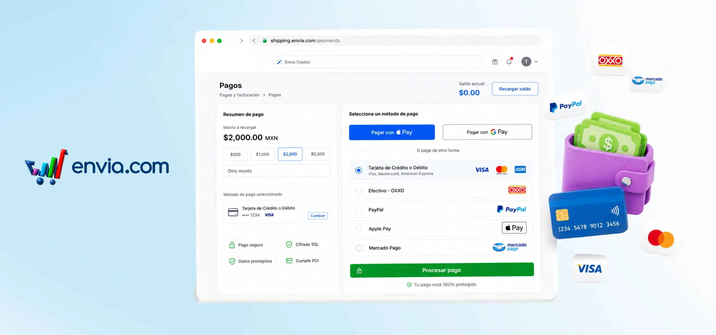 Top up your balance and complete payment without leaving Envia