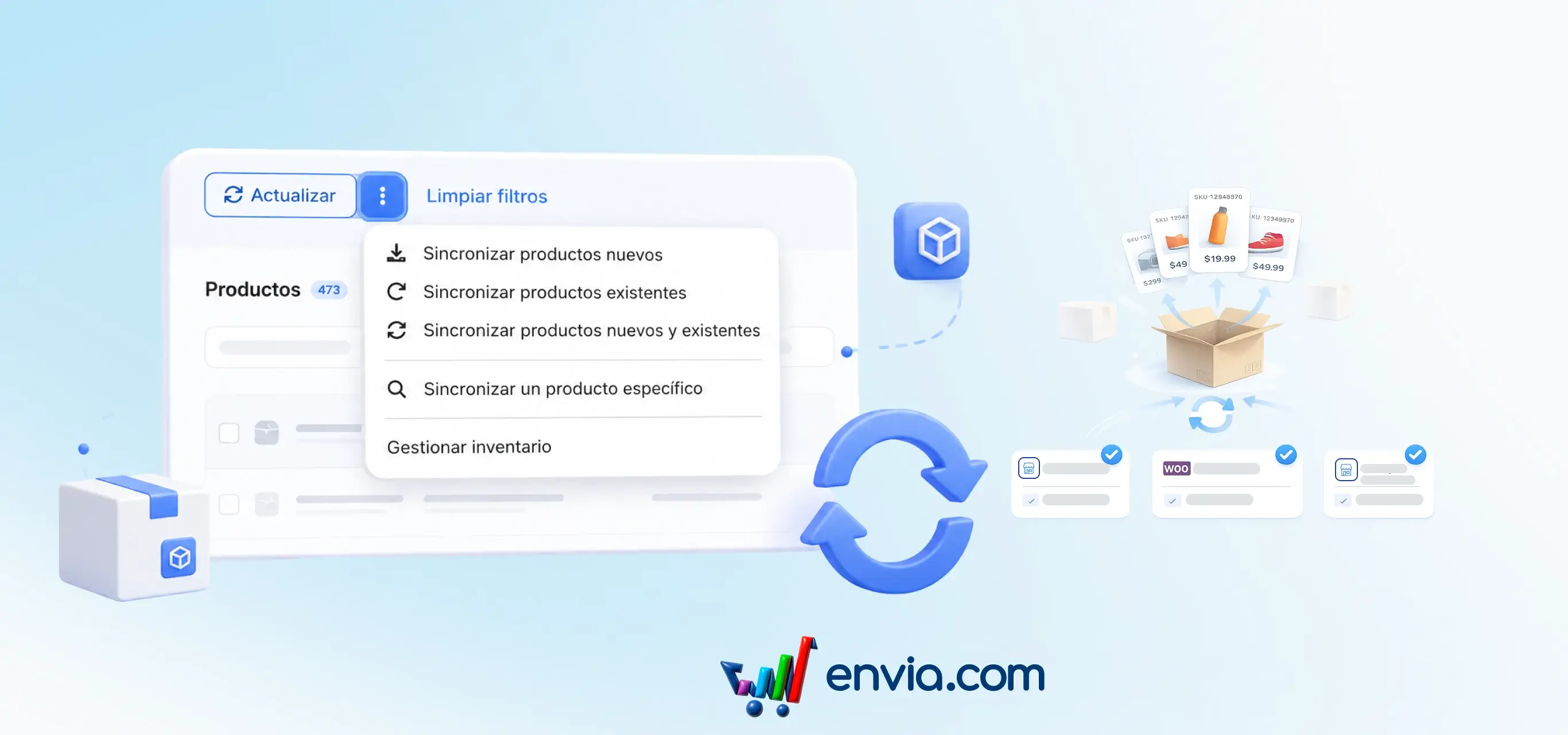 Choose which products to sync: new, existing, or just one