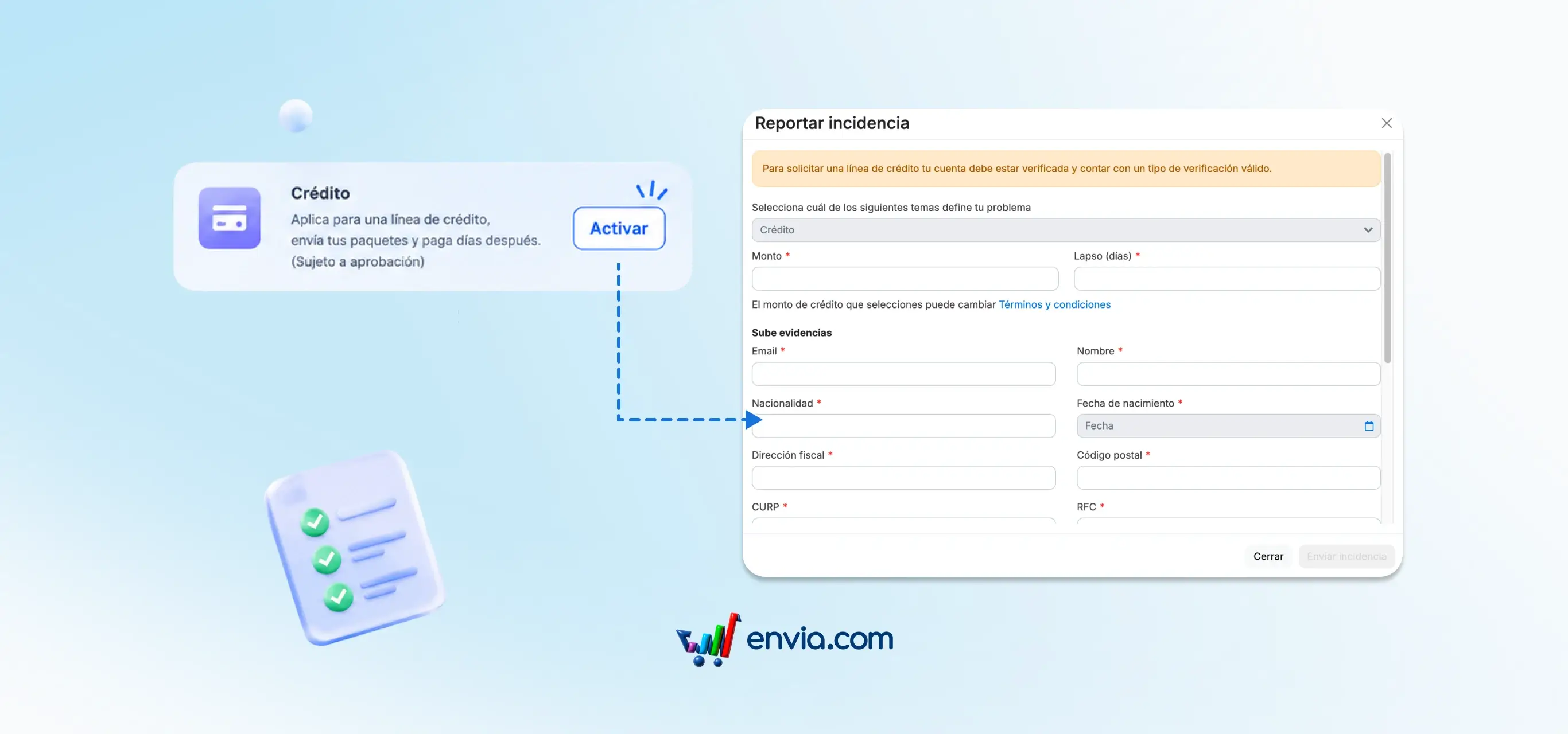 Request your credit line and track each document from the platform