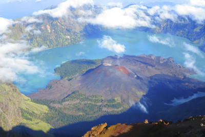 Aerial view of Mount Rinjiani, Asia