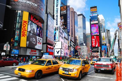 Yellow Cabs in Times Square, New York City USA