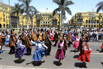 Dancing celebration in a Lima Plaza