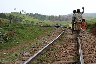 children in uganda on railway track