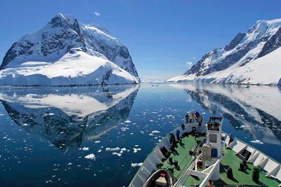 Antarctica Cruise Ship Approaching Glaciers