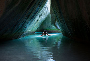 Woman in cave