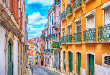 A colourful street in Lisbon, Portugal