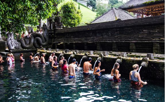 water blessing in a temple bali
