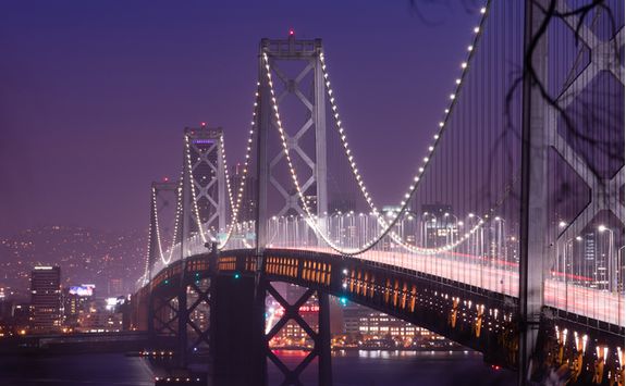 The Bay Bridg at night