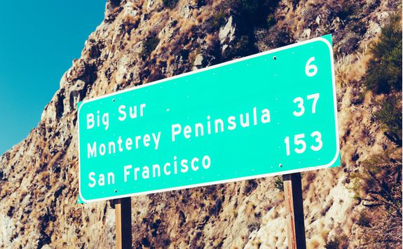 Road sign with popular destinations