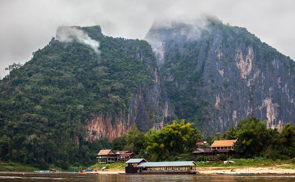 A foggy river in the Cambodian countryside