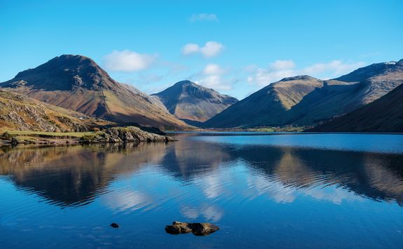 Lake with hills in the background