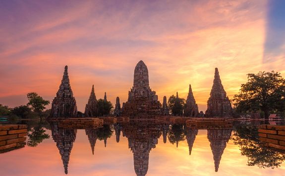 Ayutthaya temple at sunset