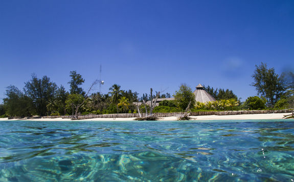 View of hotel and beach from the sea
