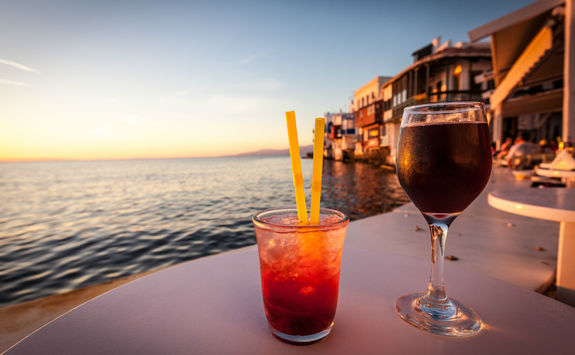 Cocktails at sunset in Mykonos