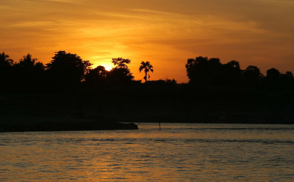 Sunset over the Chindwin River in Myanmar