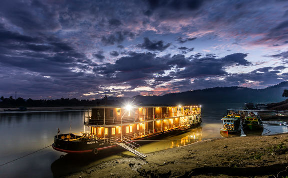 RV Zawgyi boat docked in the evening