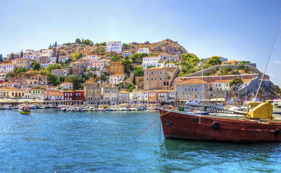 Greek island Hydra, view from the sea