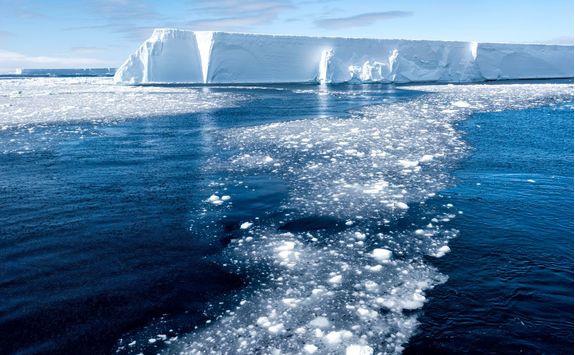 tabular iceberg and brash ice