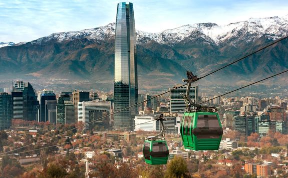 cable car in san cristobal hill overlooking a panoramic view of santiago