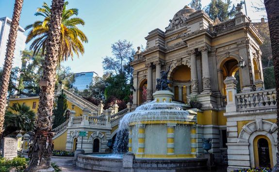 fountain and palm
