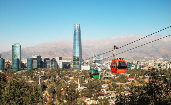 cable car in san cristobal hill overlooking a panoramic view of santiago