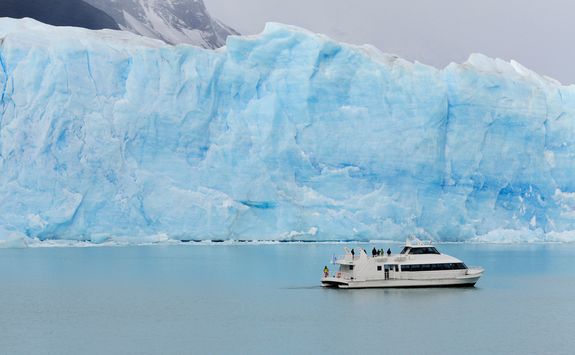 tourist boat at perito moreno glacier