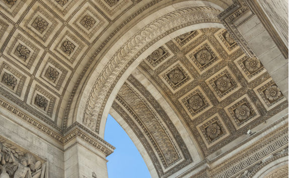 Close up details the Arc de Triomphe in Paris