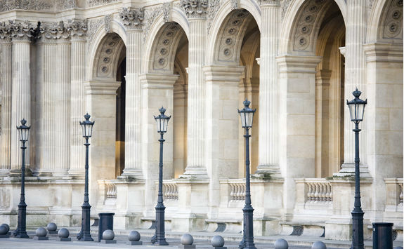 Building pillars and lights at the Louvre