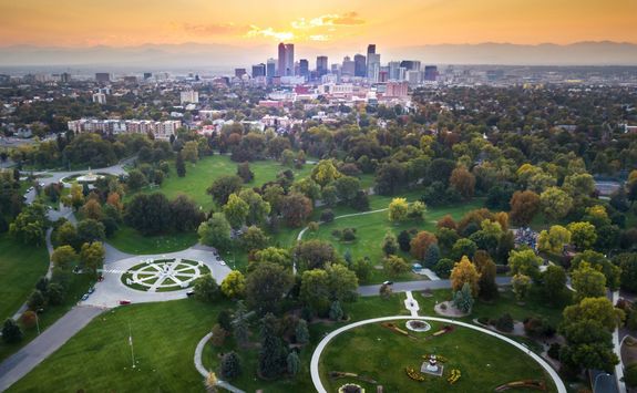 Cityscape of a unset over Denver