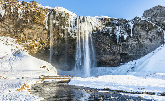 Waterfall Seljalandsfoss in winter