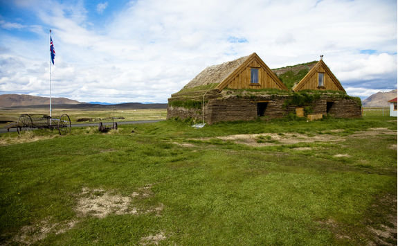 Turf houses in Skagafjordur fjord