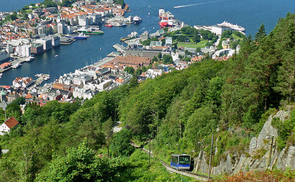 Bergen's view and Floibanen heading to the top of Mount Floyen
