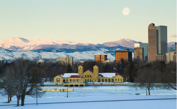 denver skyline in winter