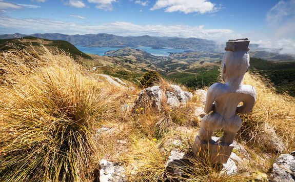 Maori god overlooking akaroa harbour